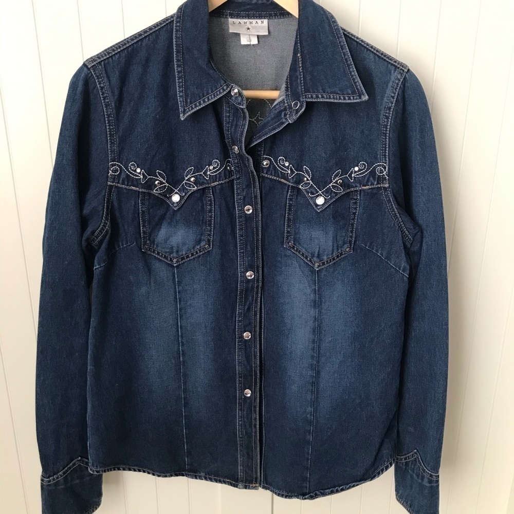 LAWMAN Western Studded Denim Shirt | Size S